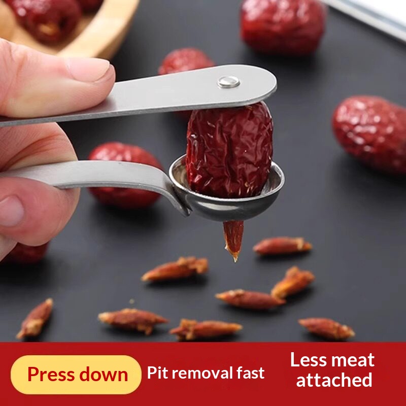Kitchen Gadgets Kitchen - Edelstahl-Jujube-Entkerner, manueller Fruchtkern-Entferner, tragbarer Dattel- und